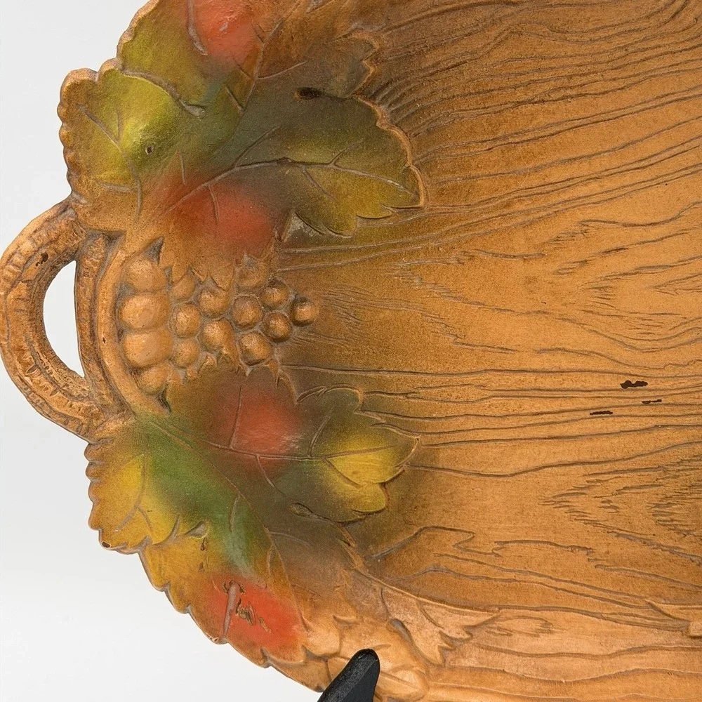 Vintage Serving Tray Wood Look Resin Grape Clusters Autumn Fall Theme 9x12